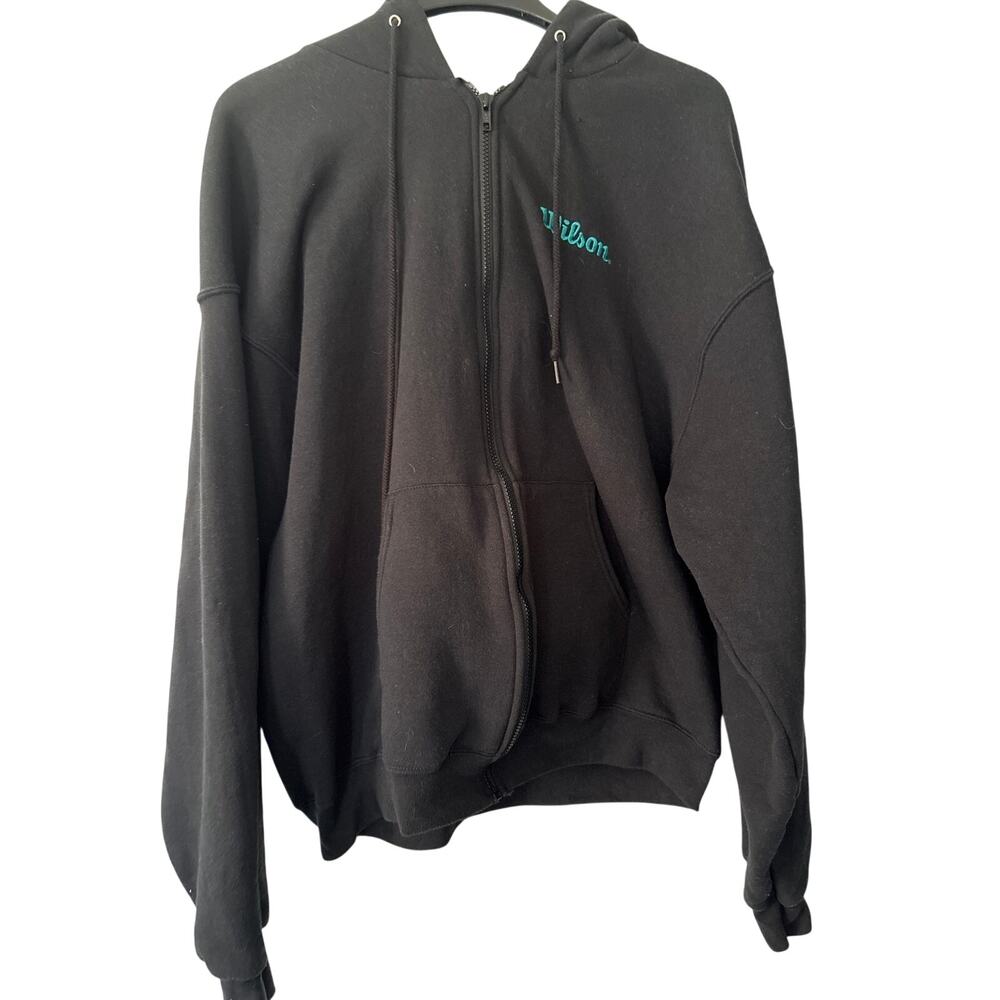 Wilson Vintage 90s Full Zip Black Hoodie Jacket Embroidered Logo XXL